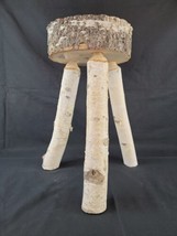 Handmade Real Birch Wood 3 Legged Stool Cabin Furniture Deer w Antlers B... - $321.99