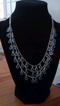 Anne Klein Vintage Triple Layer Necklace W/ Dangling Blue Gems. Marked - $30.00