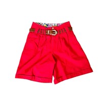 Vintage KiKoMo red belted high waist 80&#39;s ramie cotton shorts 7/8 small - £27.41 GBP
