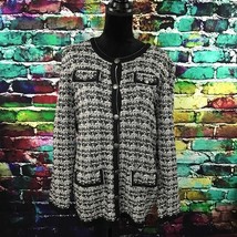 Preston &amp; York-Women M-Button Up Cardigan Sweater-Rayon LG Black Ribbed - $12.82