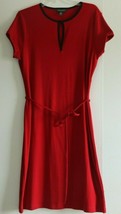 Ralph Lauren Dress XL Elegant Red Short Sleeve Keyhole Black Belt Cotton... - $99.99