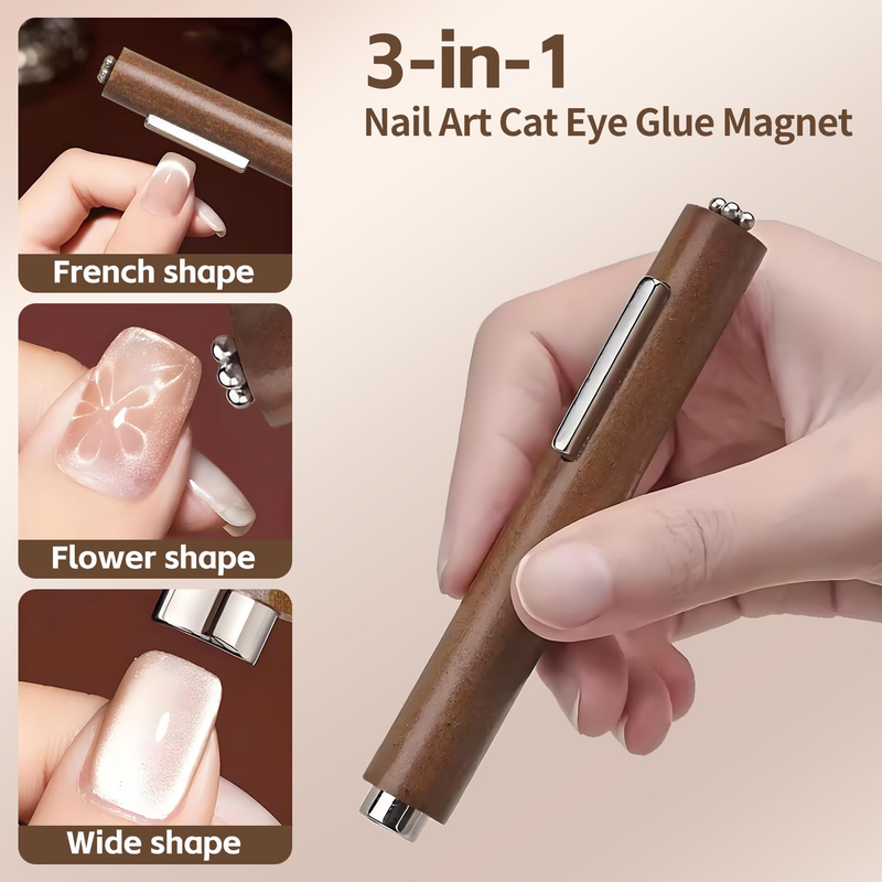 Cat Eye Magnet for Nails, Multi-Functional Wooden Handle Nail Magnet Pen, 3-In-1 Item image 3