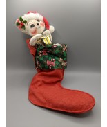 Vintage 13.5&quot; Annalee Christmas Mouse in Felt Stocking with Teddy Bear 1999 - £16.15 GBP