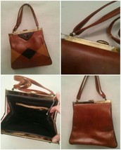 Vintage Leather Stitched Patchwork Purse Handbag Pocket Book Retro Funky  - £23.97 GBP