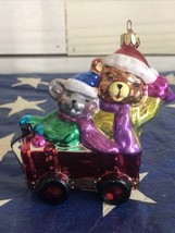 Christopher Radko Holiday Celebrations bears wagon Ceramic Ornament - £35.52 GBP