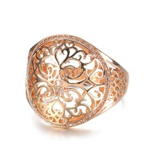 New Hollow Flower 585 Rose Gold Ring Round Micro-wax Inlay Natural Zircon Rings  - £7.06 GBP