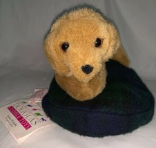 Vintage Douglas Cuddle Toys Plush Golden Retriever on Tartan Plaid Dog Bed 8” - £15.70 GBP