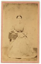 CIRCA 1880&#39;S CDV Woman Sitting Wearing Beautiful Victorian Dress Chase Newark OH - £8.12 GBP
