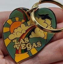 Vintage Las Vegas Double Heart Rainbow Pot Of Gold Keychain 2&quot; - $39.59