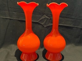 set of  TWO RARE Holmegaard - Danish Red/orange Vase (1940/50) Triple Cased - £232.76 GBP