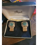 Vintage Swank Cufflinks For Mens Jade Gold Tone Mesh Wrap Around 1945 - $33.83 CAD