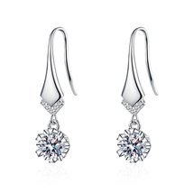 Sterling Silver Real Moissanite Dangle Earrings Platinum Plating Gemstone Diamon - £58.92 GBP