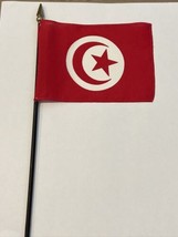 New Tunisia Mini Desk Flag - Black Wood Stick Gold Top 4” X 6” - £3.73 GBP