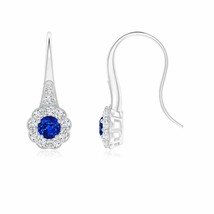 ANGARA 4mm Natural Sapphire and Diamond Halo Fish Hook Earrings in Silver - £553.58 GBP+