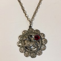 Aries Ram Necklace Pendant 12 Zodiac Signs Silver Metal Chain Red Rhinestone - £23.97 GBP
