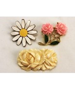 Lot of 3 Sweater Pins, Assorted Flower Styles, Vintage Fashion Jewelry, ... - £15.51 GBP