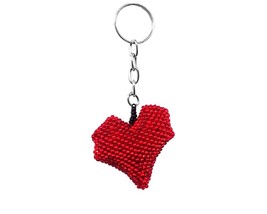 Mia Jewel Shop Heart Valentine Seed Bead 3D Figurine Keychain Metal Ring - Handm - £11.72 GBP