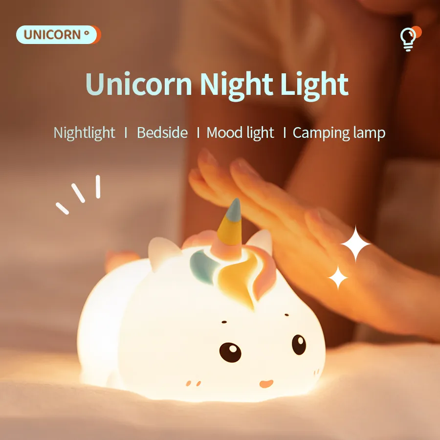 Rechargeable Silicone Patting Lamp Unicorn LED Night Lamp with Remote Co... - $12.83