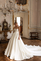 A-Line Wedding Dress with Sweetheart Neck and Tiered Train in Smooth Satin  - $496.00
