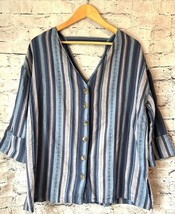 RD &amp; Koko Blue Stripe 3/4 Sleeve V Neck Cut Out Back Woven Women’s Shirt... - $291.89 MXN