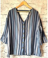 RD &amp; Koko Blue Stripe 3/4 Sleeve V Neck Cut Out Back Woven Women’s Shirt... - $291.49 MXN