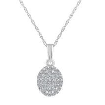 0.25CT Real Diamond Oval Cut Cluster Pendant Chain 14K White Gold Plated Silver - £139.92 GBP