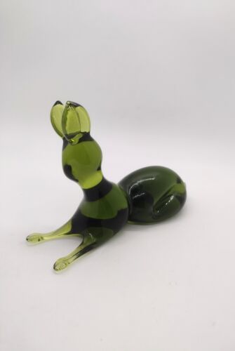 Primary image for Vtg Art Glass Bunny Rabbit Figurine Paperweight Hand Blown Green Decor Easter