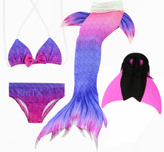 New! Kids Mermaid Tail With Monofin Fancy Girls Purple Swimsuit Bikini Costume - £26.37 GBP