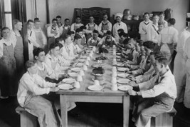 Naval Cadets sit at long table with bowls in front #2 - Art Print - $21.99+