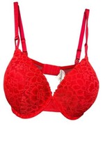 Victorias Secret Red Lace Padded Underwire Bra 38DD Adjustable Straps - $18.81