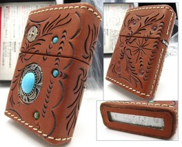 Indian Spirit Turquoise &quot;Sterling Silver Metal&quot; Brown Leather ZIPPO 2018 MIB - £230.90 GBP