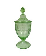 Vintage Uranium Glass Covered Candy Dish 8&quot; Tall Jeannette Glass Doric - £99.15 GBP