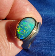 Earth mined Black Opal Deco Ring Designer Handmade 14k Solid Gold Statement 6.25 - €6.319,37 EUR