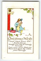 Christmas Postcard Child Holds Baby Doll Embossed 1916 Vintage Holiday Greetings - £10.02 GBP