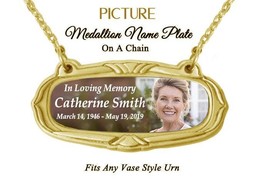 Photo Gold Medallion Urn Name Plate - Birth &amp; Passing Stone Option - £40.97 GBP