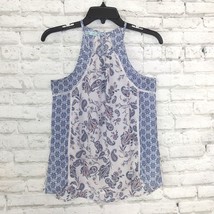 Maurices Blouse Womens XS White Blue Floral Paisley Crochet Keyhole Halter Boho - £13.42 GBP