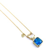 Women&#39;s Cable Chain Necklace Blue Topaz Sterling Silver 925 Cubic Zirconia - £56.27 GBP