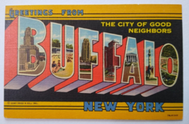 Greetings From Buffalo New York Large Big Letter Postcard Linen Curt Tei... - £13.94 GBP