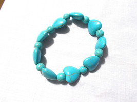 Hearts Turquoise Blue Howlite Beads Round Spacers Stretch Bracelet 7 - 8.5&quot; - £4.78 GBP
