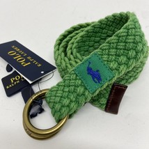 Polo Ralph Lauren Mens Leather Trim Webbed Cotton O-Ring Belt Green Medium - $29.70