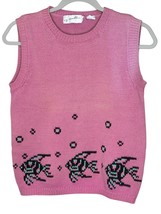 Vintage Pink Knit Sweater Vest Fish Cotton Sz S Cottage Granny Core Mari... - $51.48