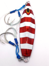 Japanese style Slow Pitch Jig Lure RED WHITE Iridescent 250g Glows DARKW... - $14.80