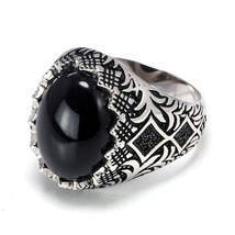 Guaranteed 925 Sterling Silver Black Rings Retro Vintage Flowers Turkish Ring Je - £45.77 GBP