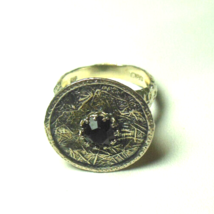 Signed ISRAEL 925 Sterling Silver Garnet Ring Textured Size 7 - $54.45