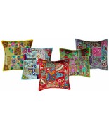 Embroidered Sari Patchwork Cushion Cover Handmade, Indian Ethnic (5) - $73.46