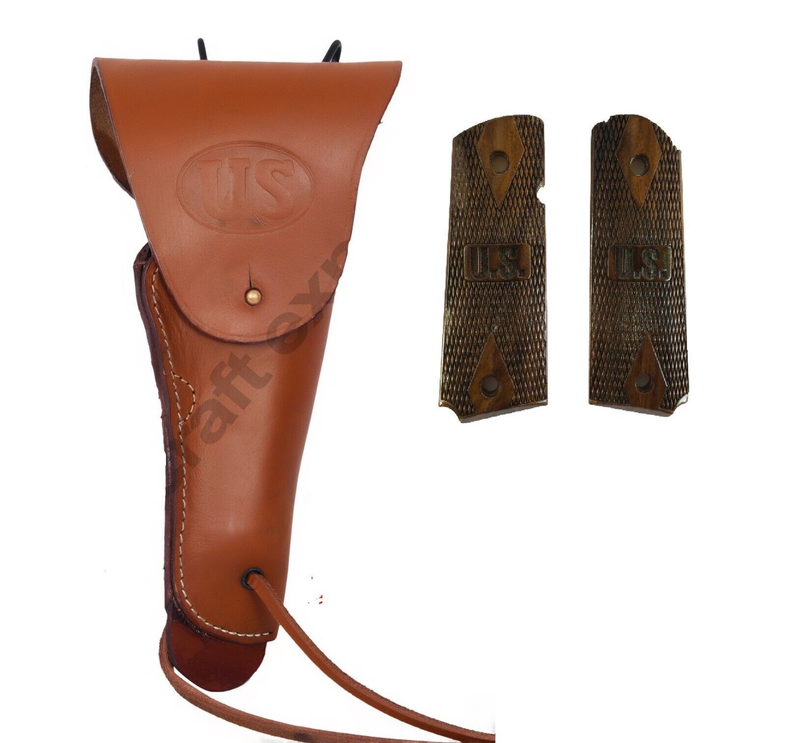 WW2 US Army .45 Hip M1911 Colt Tan Holster with Wood Colt Grip US Design - $39.07