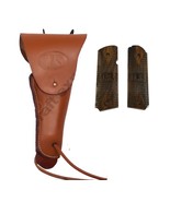 WW2 US Army .45 Hip M1911 Colt Tan Holster with Wood Colt Grip US Design - £30.59 GBP