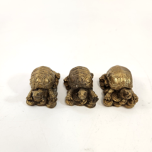 Brass Turtle Sitting on Chinese Coins Lot of 3 Figurines Mini Sculptures... - $38.69