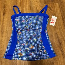 Lands End Womens Blue Floral Gingham Strapless Tankini Swim Top Size 2 NEW - $33.66