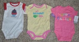 Girls Bodysuits Carters 3 Pc Pink Easter Yellow Moms Day White 4th July-... - £11.85 GBP